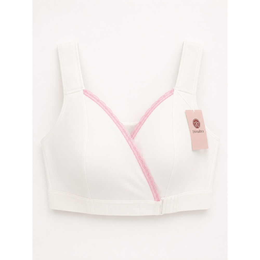 NWT FionaBra Front Wrap Closure Bra Women 4XL White Pink Lace Trim Adaptive